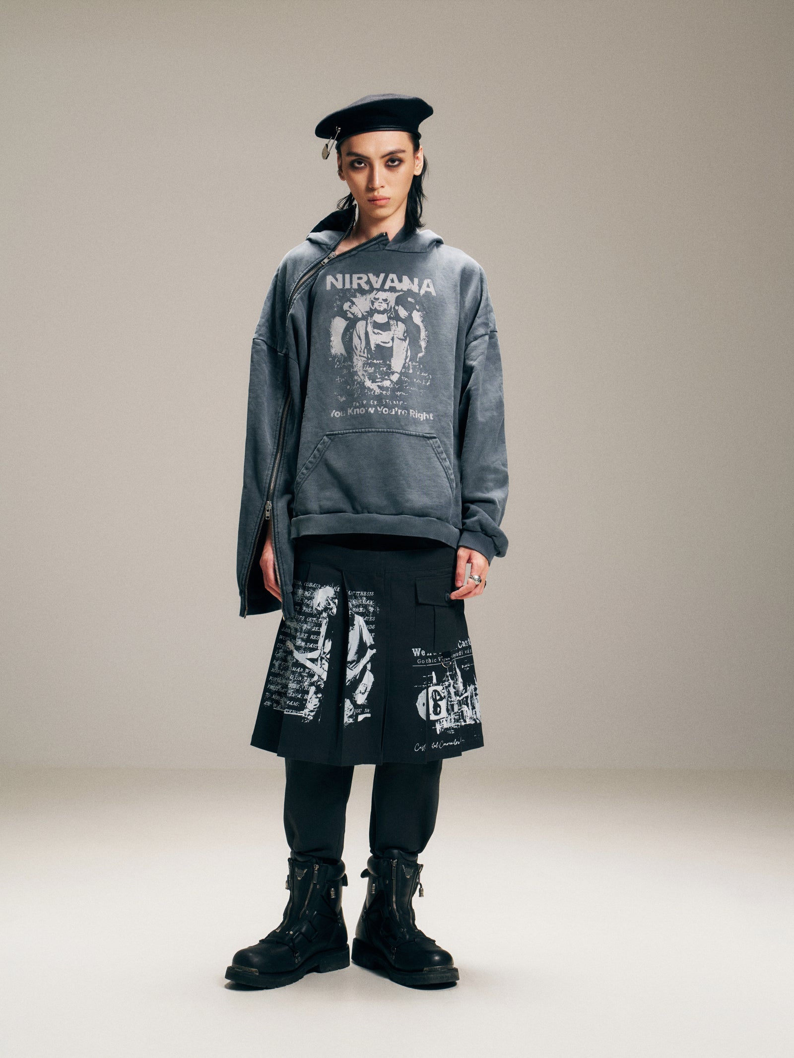 VENTUREK Punk Rock Washed Thickened Fleece Zip Hoodie Men's Women's Short Loose