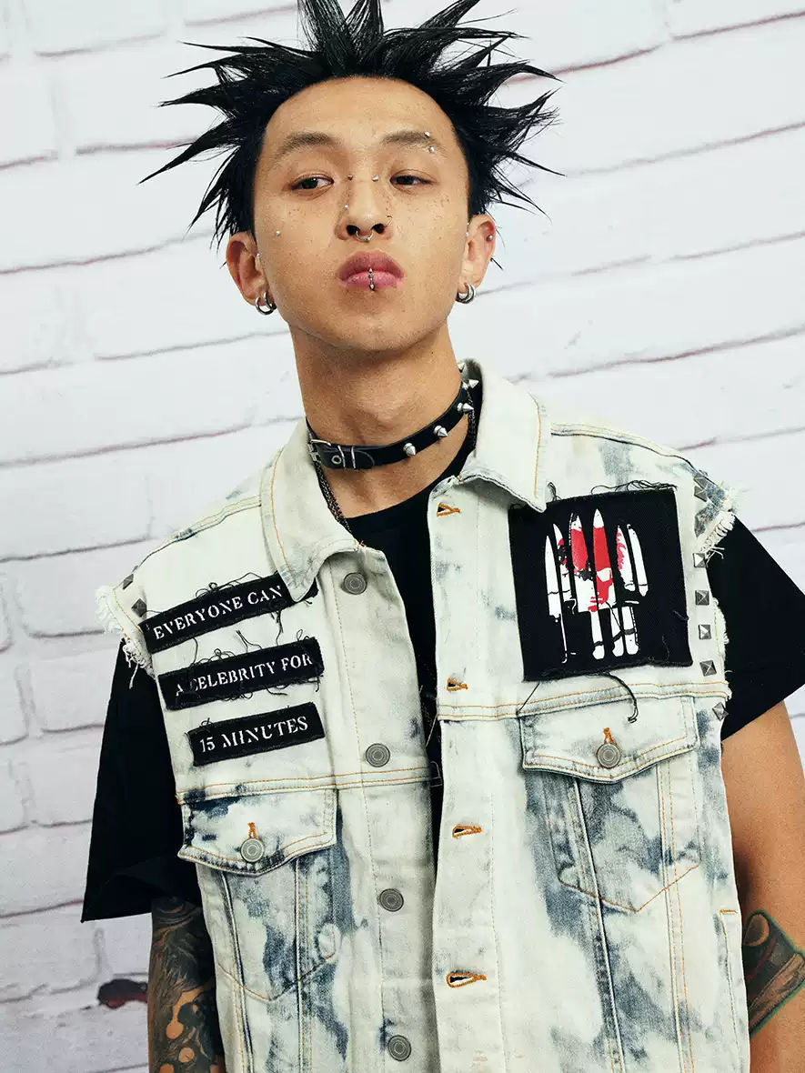 Venturek Vintage Washed Distressed Frayed Denim Vest Men's Loose Fit