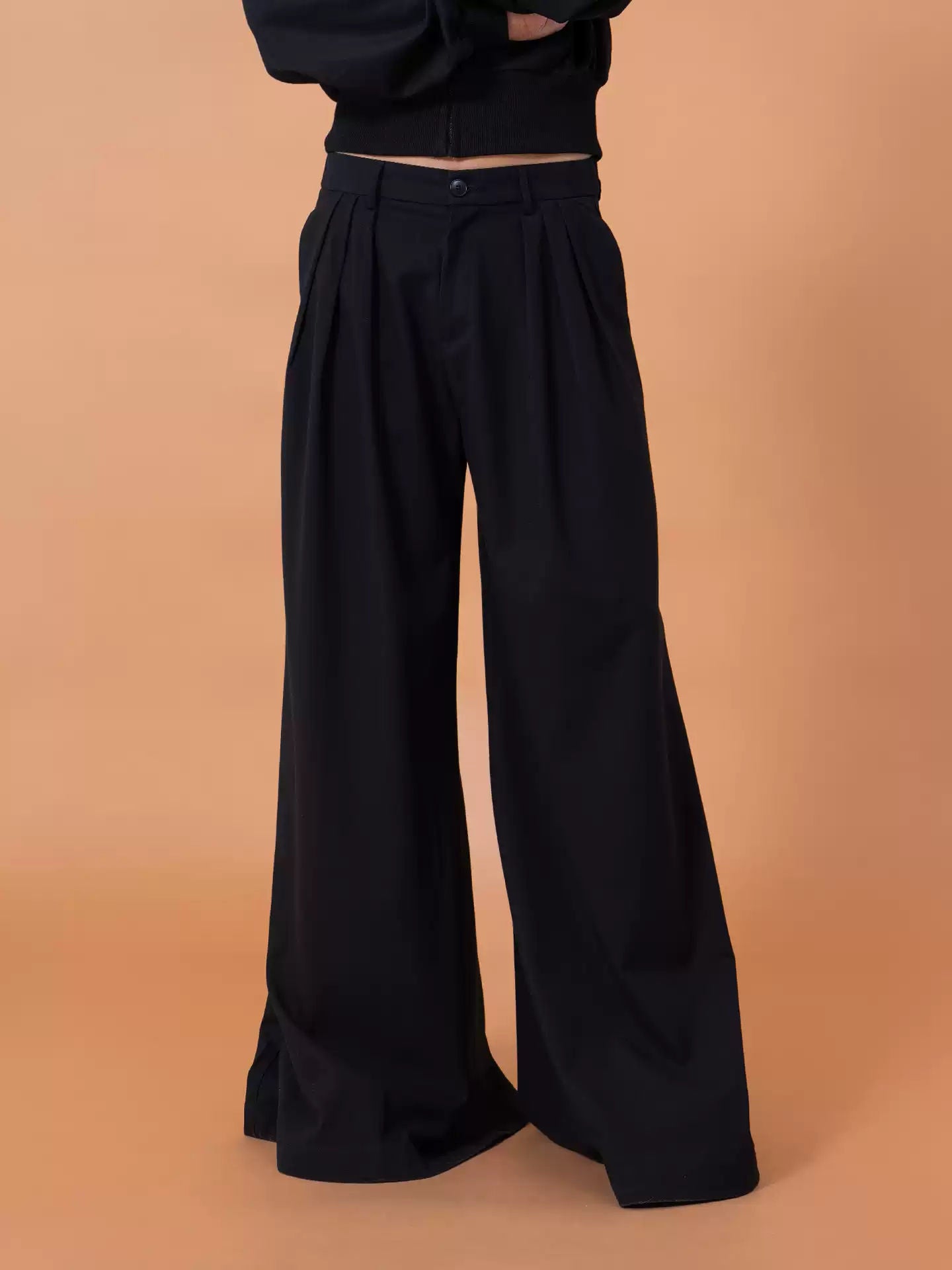 Black Wide Leg Long Trousers Men's Loose Straight Retro High Street