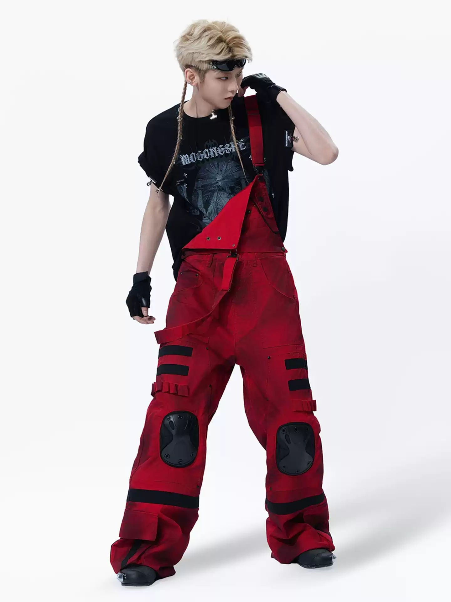 MOGONGSHE Cyberpunk Style Cargo Pants with Knee Pads and Straps