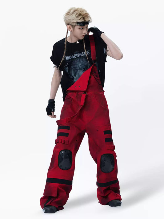 MOGONGSHE Cyberpunk Style Cargo Pants with Knee Pads and Straps