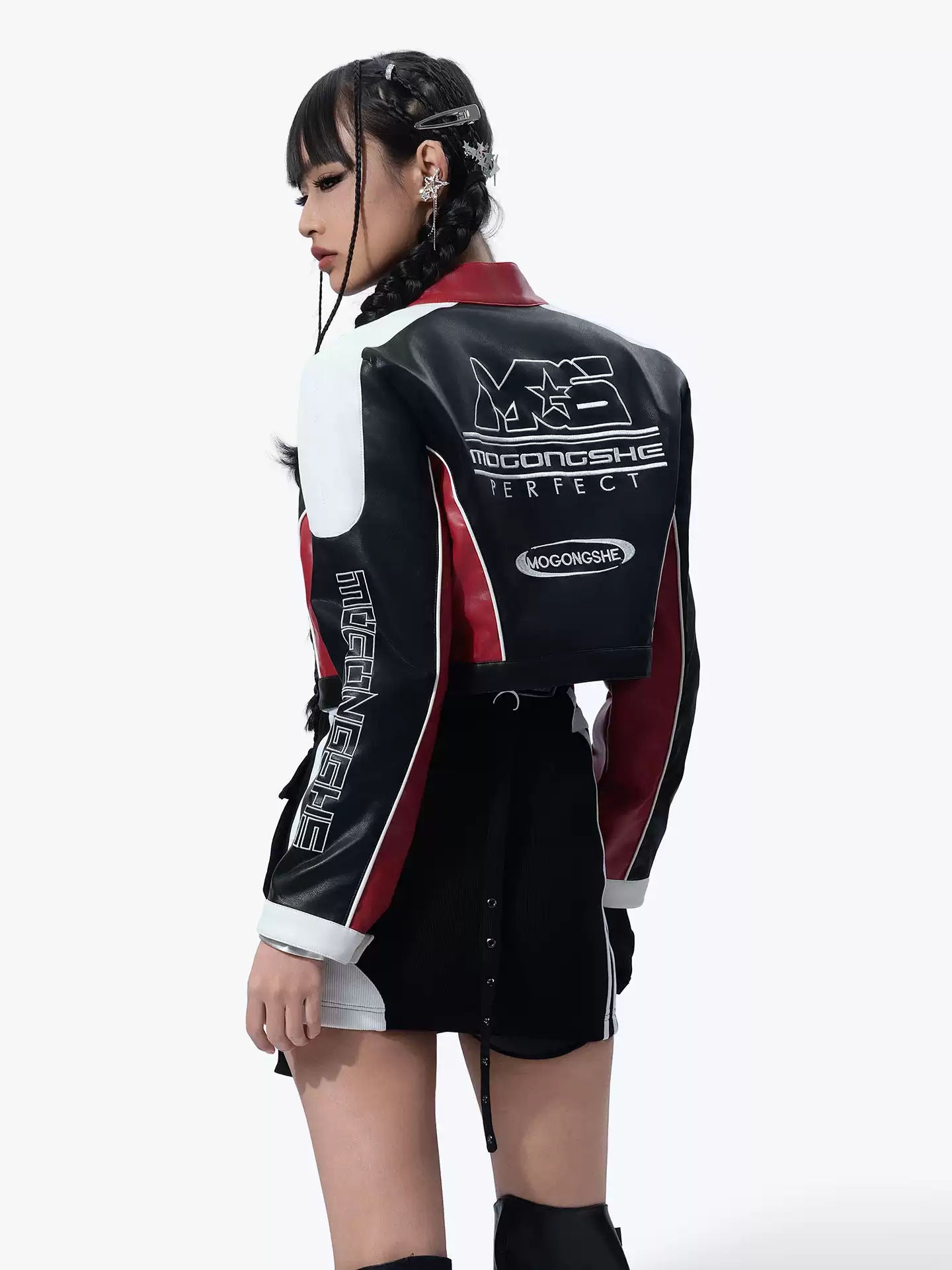 MOGONGSHE American Vintage Heavy Washed PU Leather Jacket Motorcycle Style Short Fit