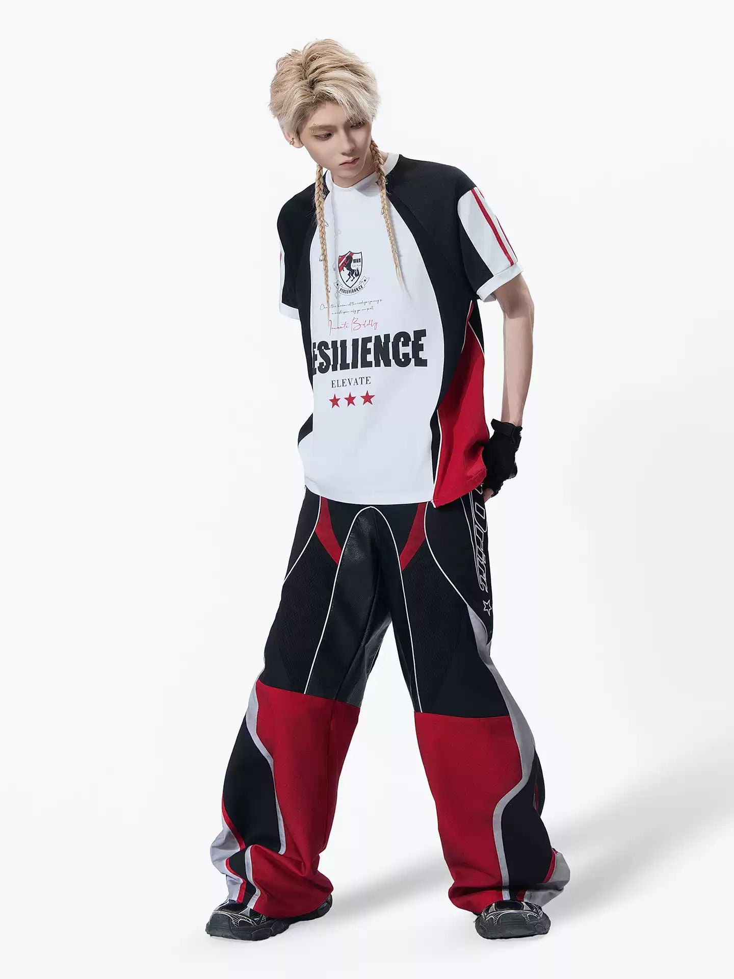 MOGONGSHE Deconstructed Contrast Stitching Wide-Leg Cargo Pants