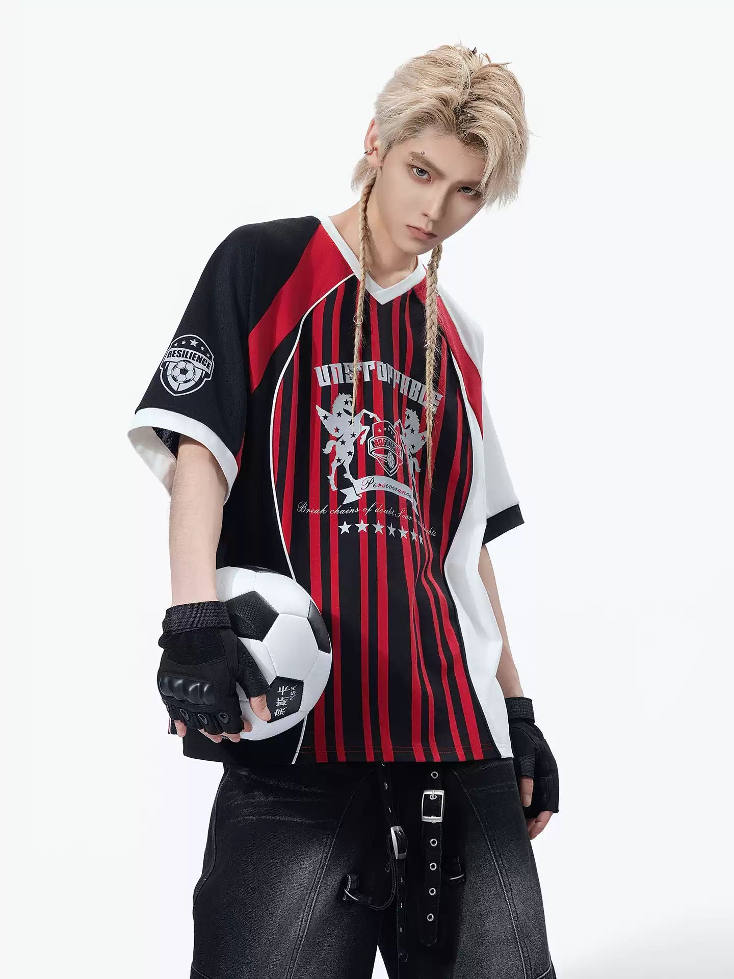 MOGONGSHE American Retro Striped Baseball Jersey T-Shirt Raglan Sleeve Loose Fit