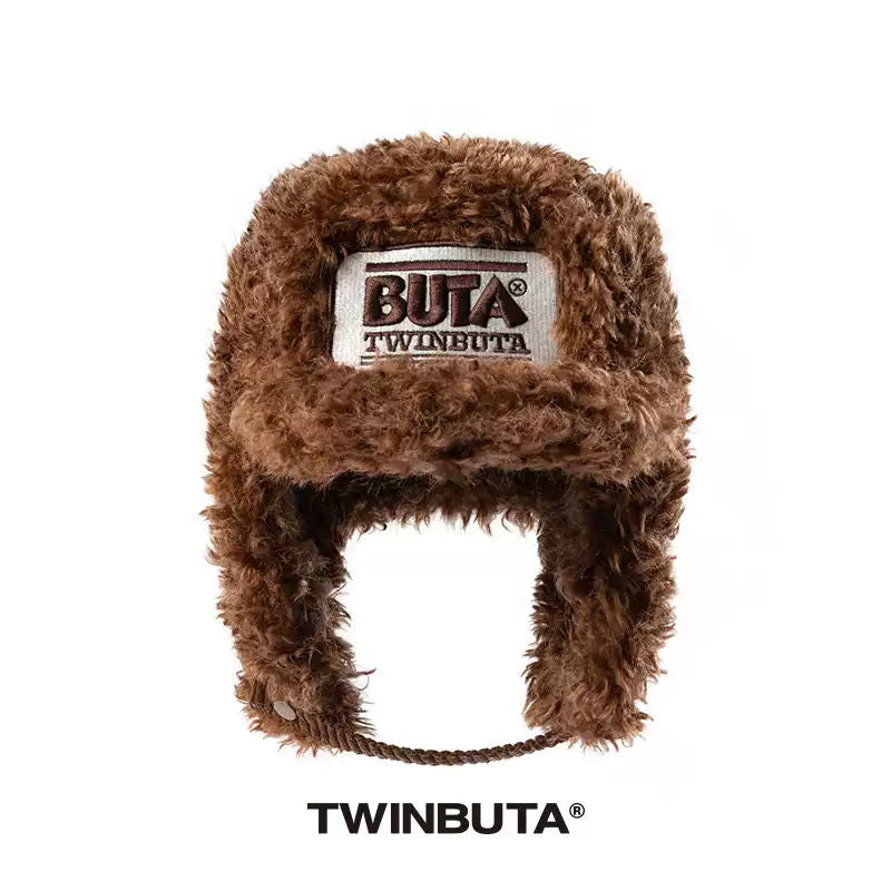 TWINBUTA Plush 3D Embroidery Earflap Hat