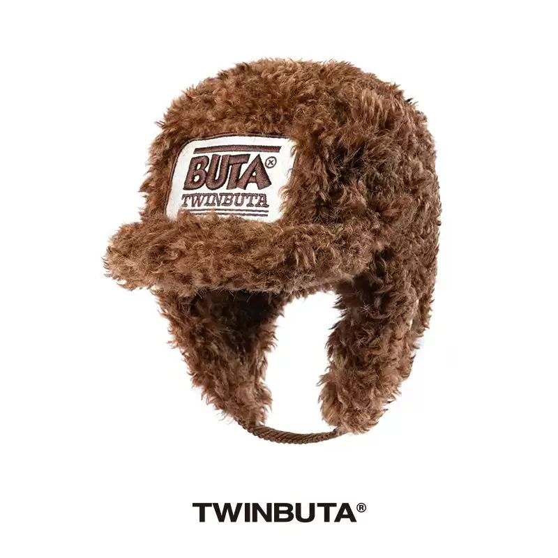 TWINBUTA Plush 3D Embroidery Earflap Hat