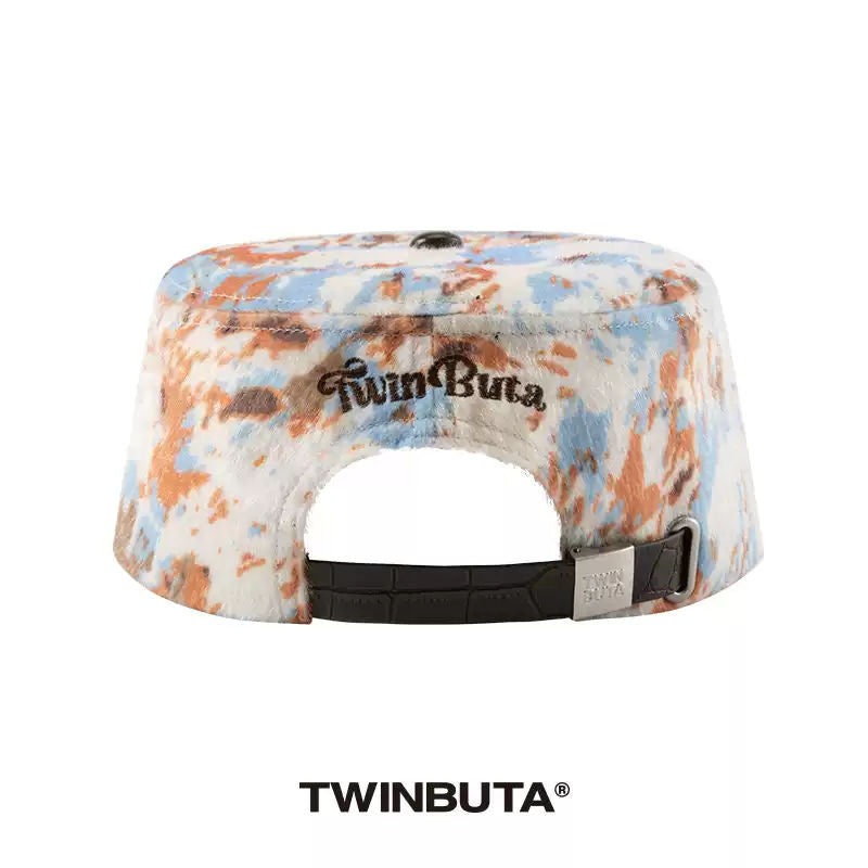 TWINBUTA Horsehair Bead Embellished Leather Patch Flat Brim Hat