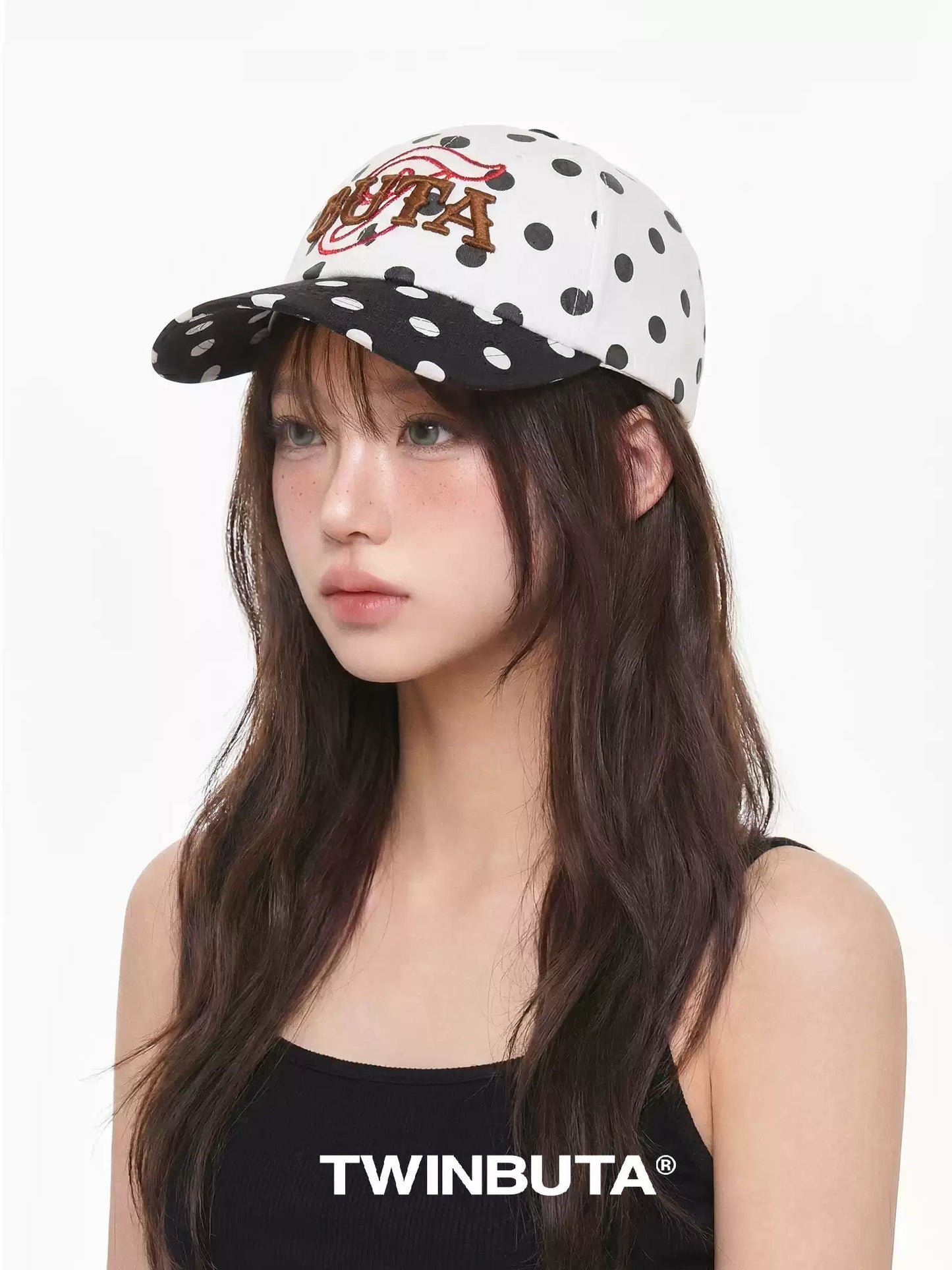 TWINBUTA Polka Dot Contrast Cutout Embroidery Baseball Cap