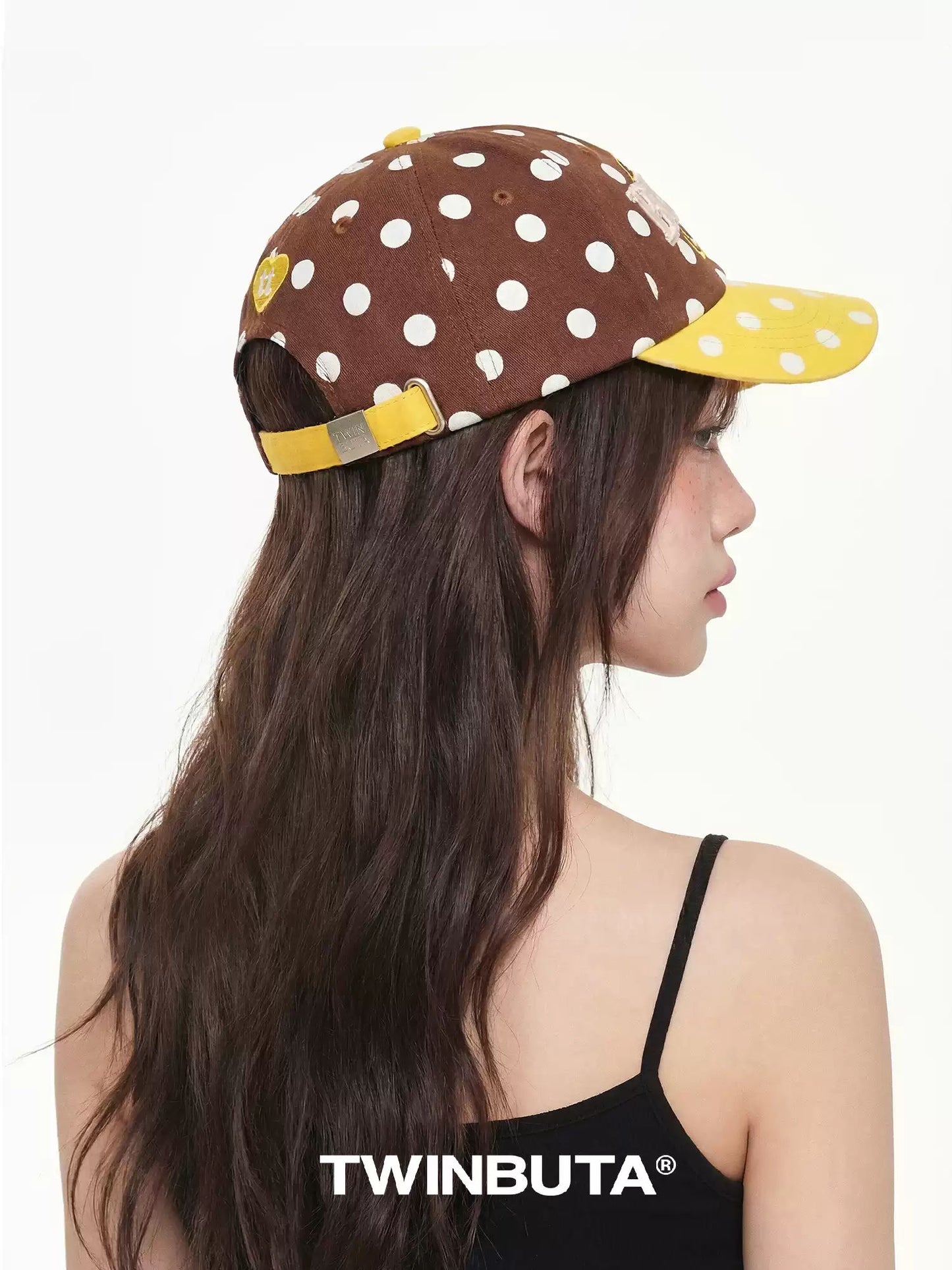 TWINBUTA Polka Dot Contrast Cutout Embroidery Baseball Cap