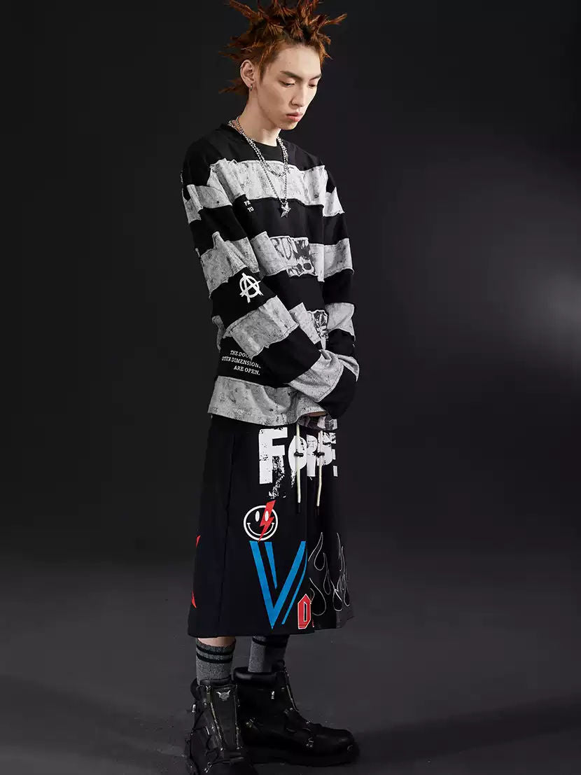 VENTUREK Graffiti Spray Print Casual Shorts Men's Loose Streetwear Summer