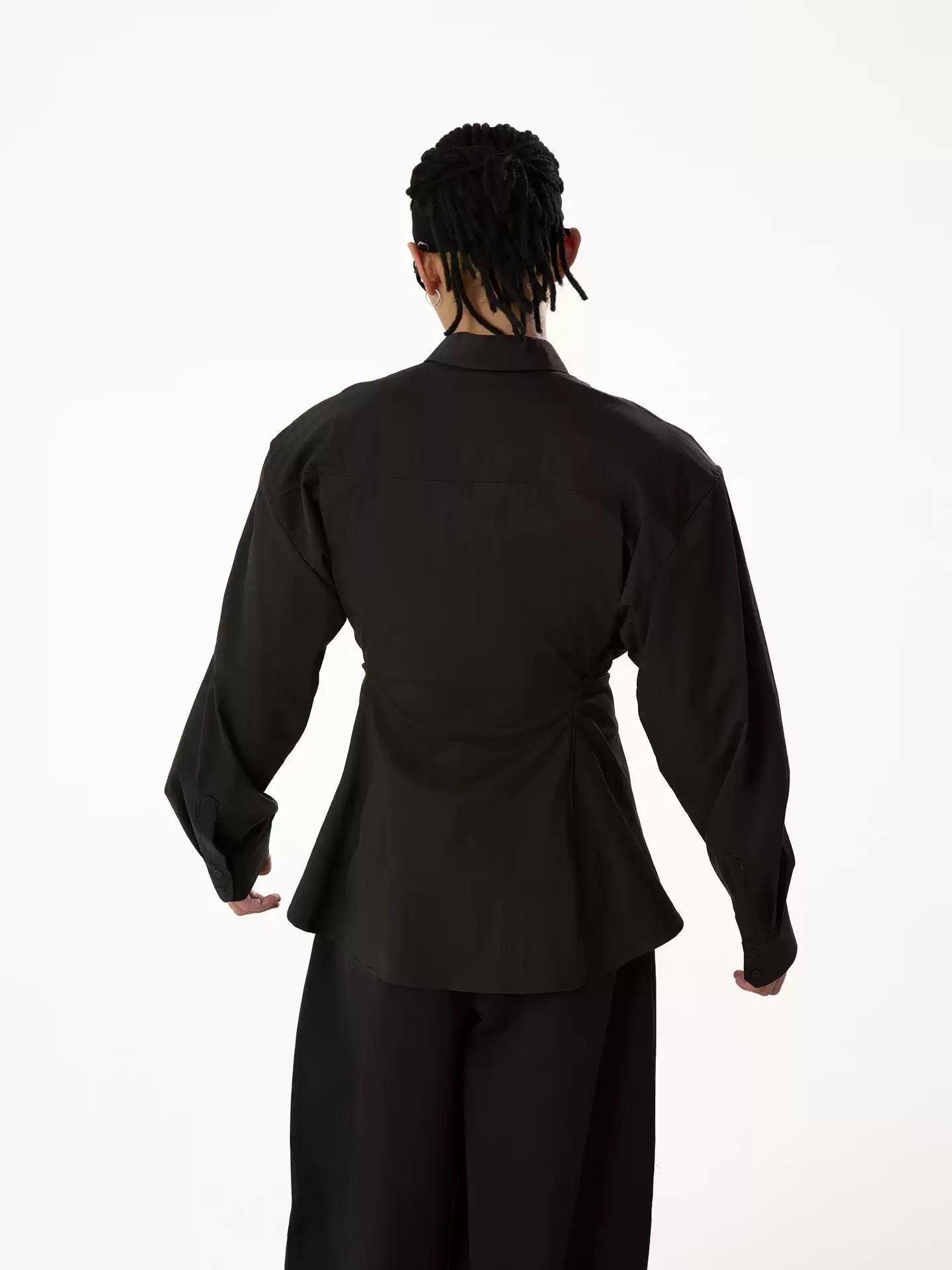 CLP Black White Hourglass Waist Long Sleeve Shirt Slim Fit Retro