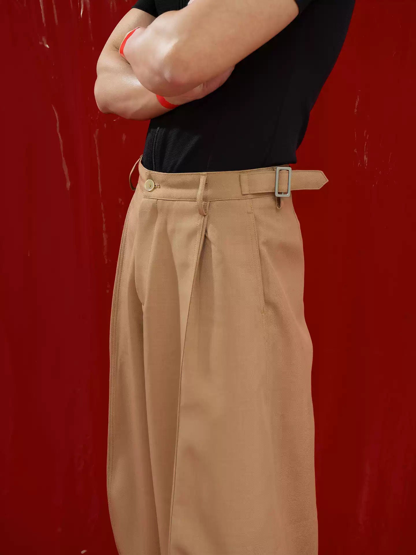 CLP Black Coffee Retro Double Pleat Curved Knife Casual Pants Men's Loose Straight High Waist
